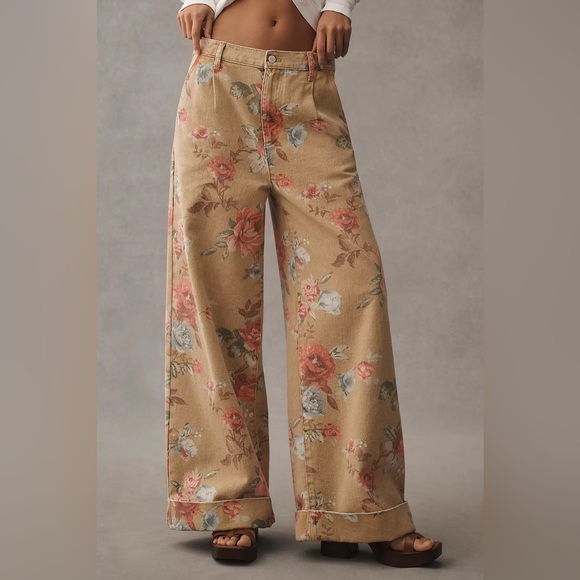 The Leon Double Hem High-Rise Wide-Leg Cuffed Jeans by Pilcro plus size - Picture 1 of 12